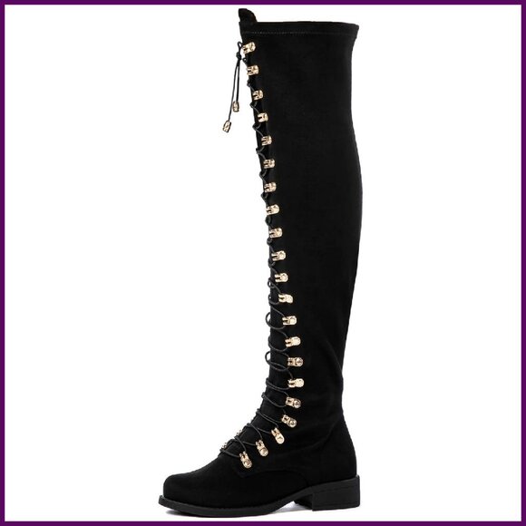Thigh High Boots Over Knee Side Zipper Lace Up Design Comfortable Walking
